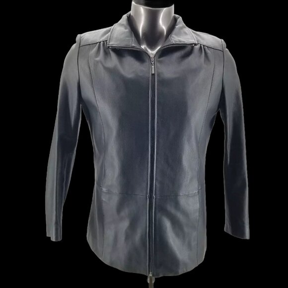 Wilsons Leather Pelle Studio Women Black Leather Insulated Jacket Coat Zip Large - Picture 1 of 13